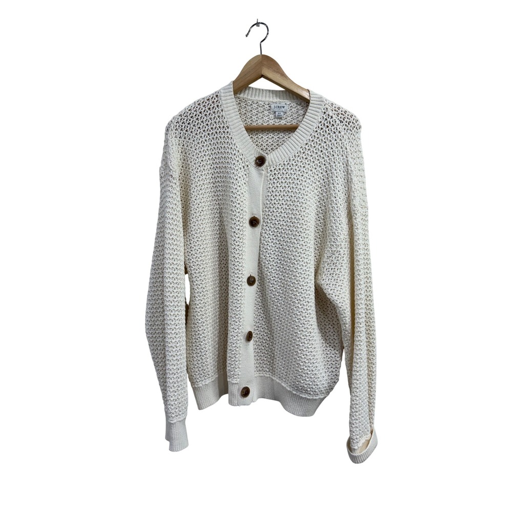J.Crew Preppy Minimalist Cream Open Stitch Button Front Cardigan CC110 Ivory 2X